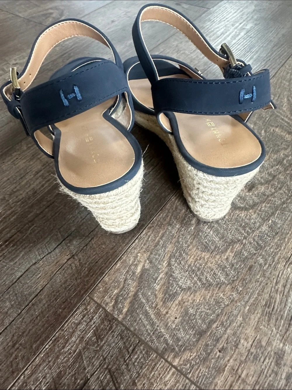 Tommy Hilfiger Navy Espadrille Wedge Sandals with Gold Logo